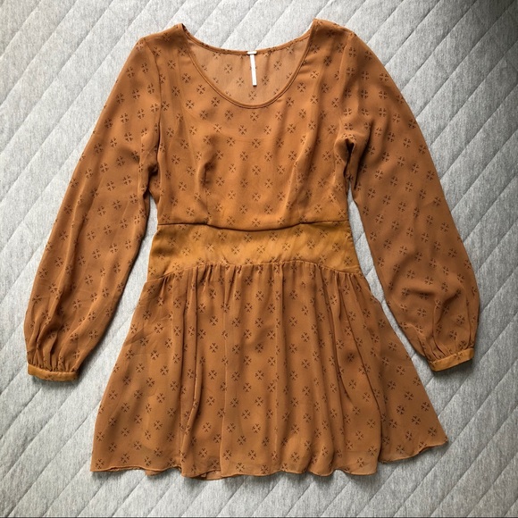 Free People Dresses & Skirts - Free People Mustard Print Long Sleeve Mini-Dress